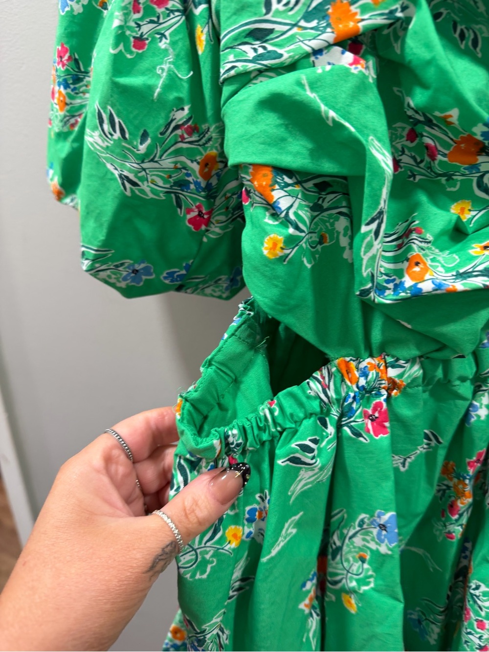 a new day Green Floral Smocked Bodice Dress cutout sides S new with tags - Picture 6 of 6